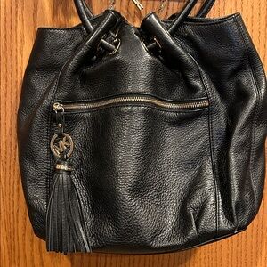 Michael Kors Black Leather Hobo with Tassel Charm